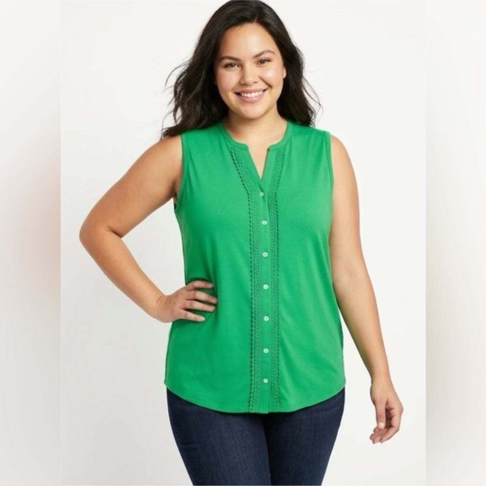 Lands’ End Vibrant Green Stretch Knit Top Size L 14–16